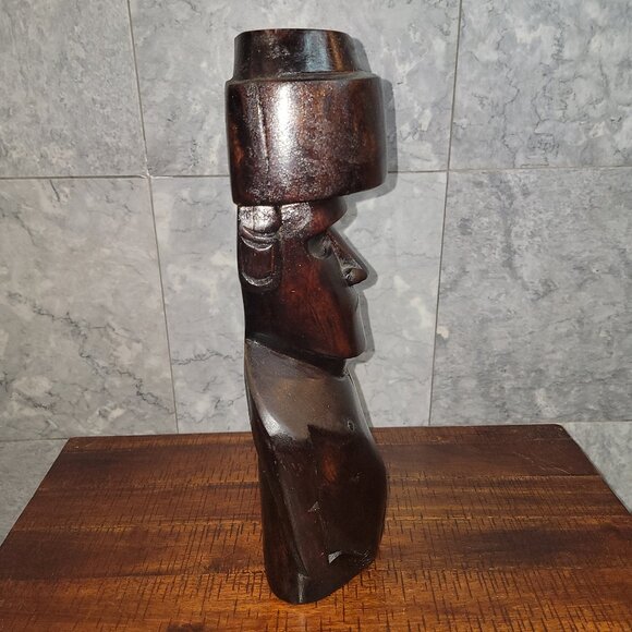 Easter Island, Rapa Nui, Hand-Carved Wooden Moai 15" , with Glyphs on Back - Picture 6 of 8